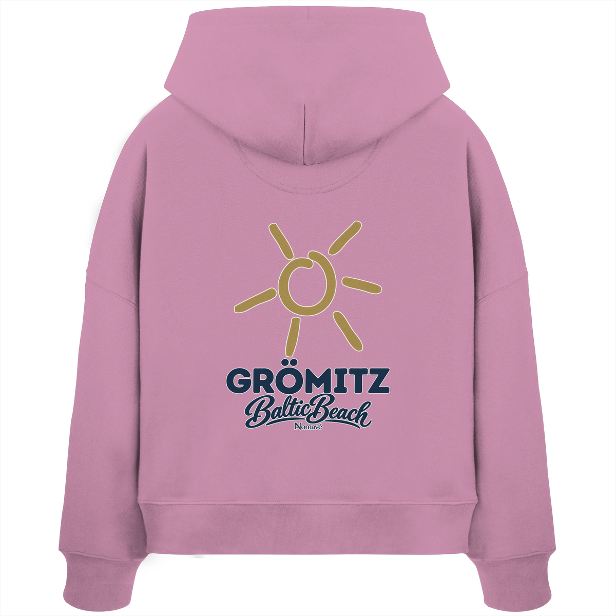Grömitz Sonne Damen Bio Boxcut Hoodie Baltic Beach Rückendruck – Shirtigo-Originalmockup 5 (bubble-pink)
