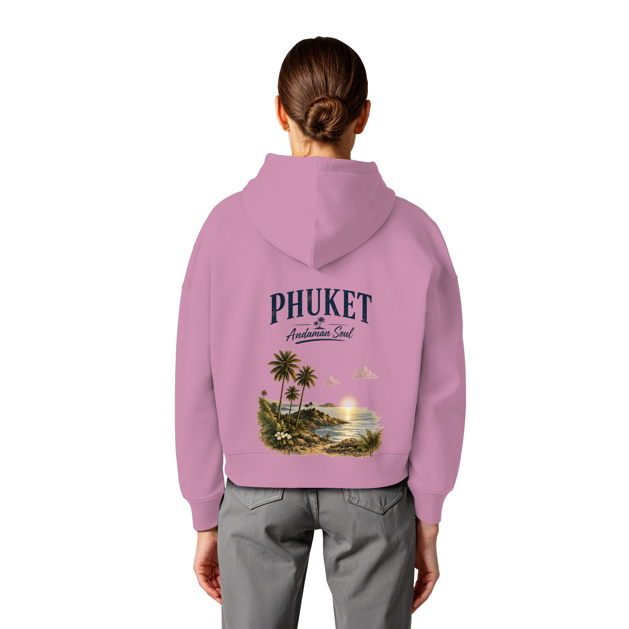 Phuket Thailand – Andaman Soul – Vintage Rückenprint  -  Frauen Bio Boxcut Hoodie Kapuzenpullover