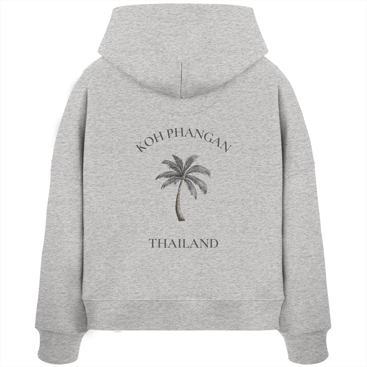 Koh Phangan Mini Palm – Damen Bio Boxcut Hoodie – Backprint – Originalmockup in Heather Grey, Produktansicht 3