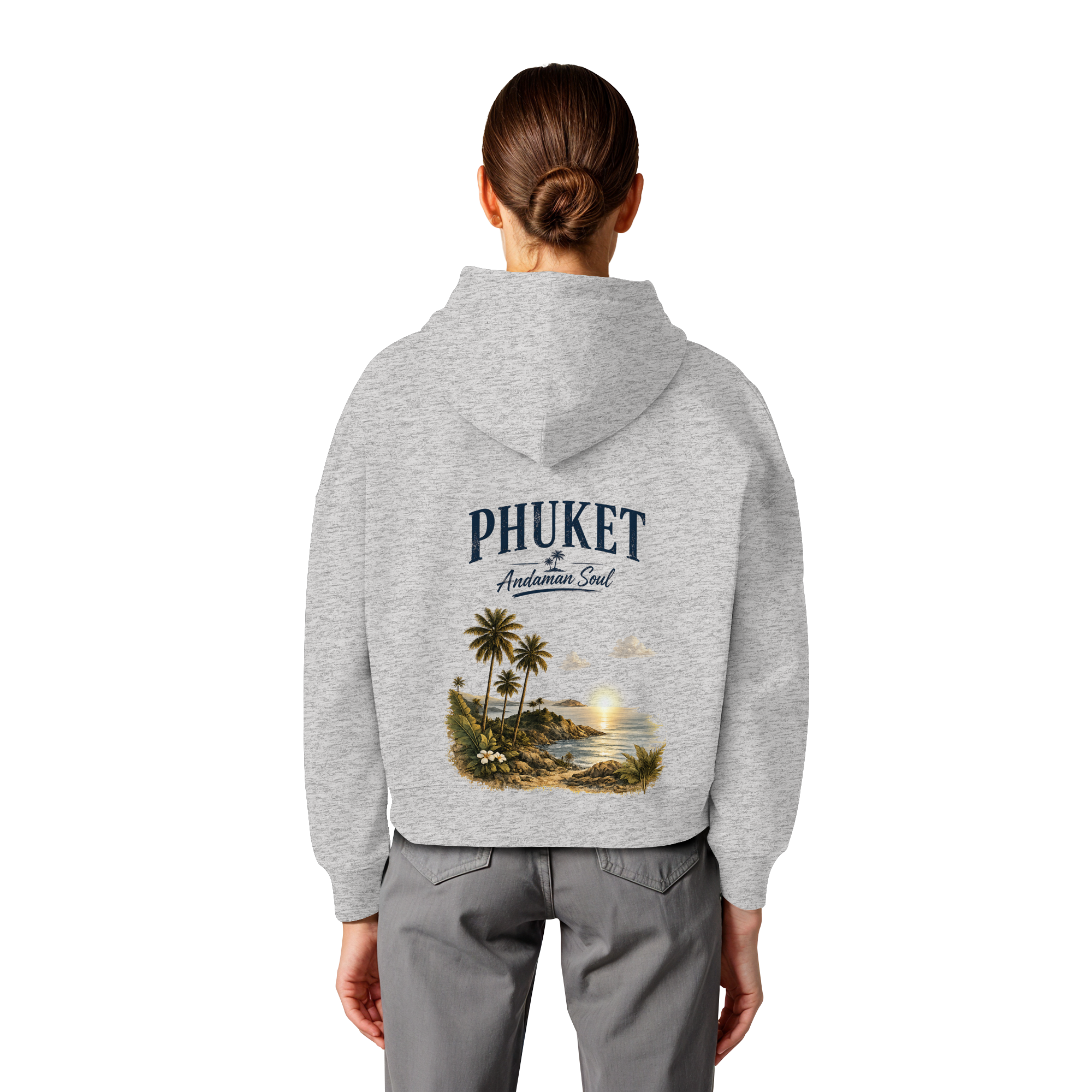 Phuket Thailand – Andaman Soul – Vintage Rückenprint  -  Frauen Bio Boxcut Hoodie Kapuzenpullover