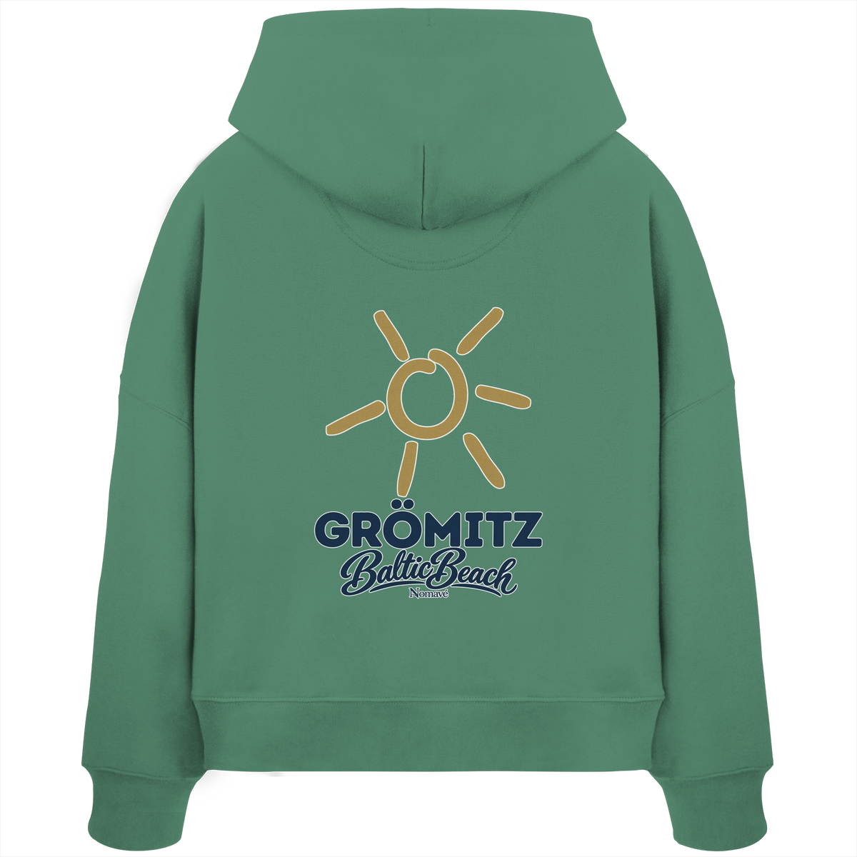 Grömitz Sonne Damen Bio Boxcut Hoodie Baltic Beach Rückendruck – Shirtigo-Originalmockup 3 (green-bay)