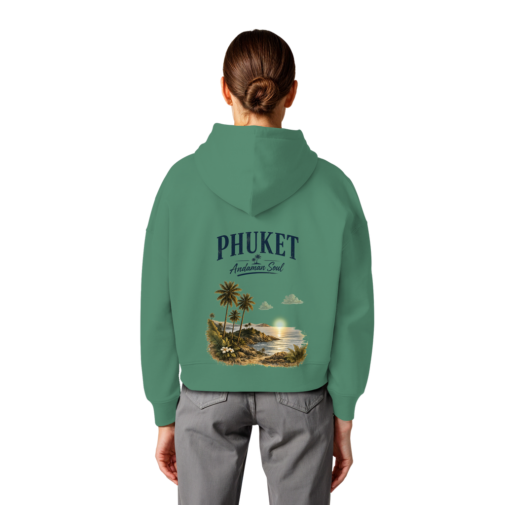 Phuket Thailand – Andaman Soul – Vintage Rückenprint  -  Frauen Bio Boxcut Hoodie Kapuzenpullover