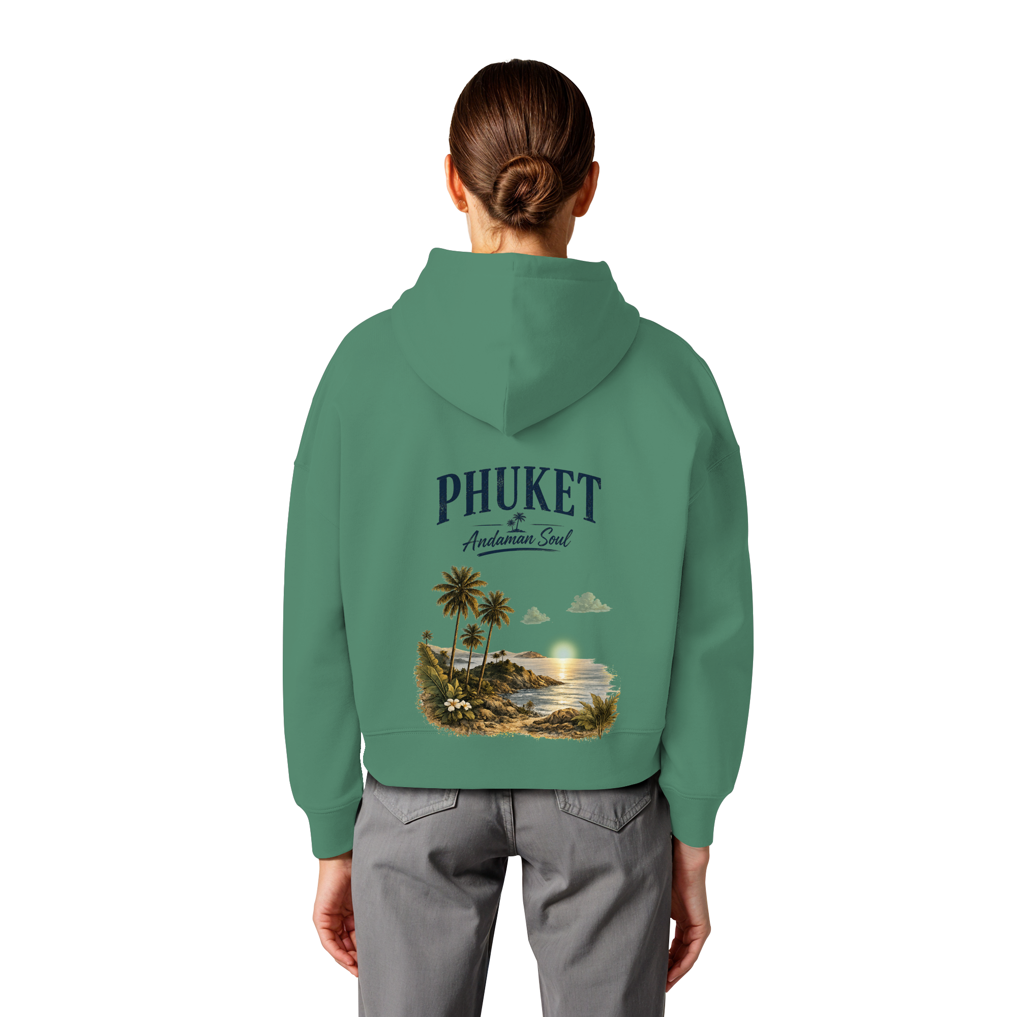 Phuket Thailand – Andaman Soul – Vintage Rückenprint  -  Frauen Bio Boxcut Hoodie Kapuzenpullover