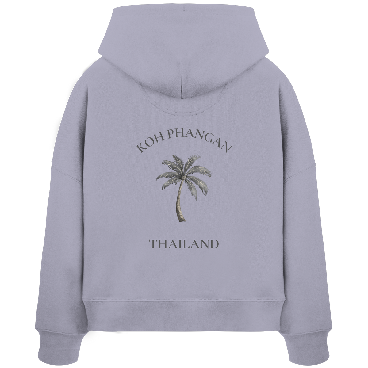 Koh Phangan Mini Palm – Damen Bio Boxcut Hoodie – Backprint – Originalmockup in Lavender, Produktansicht 4