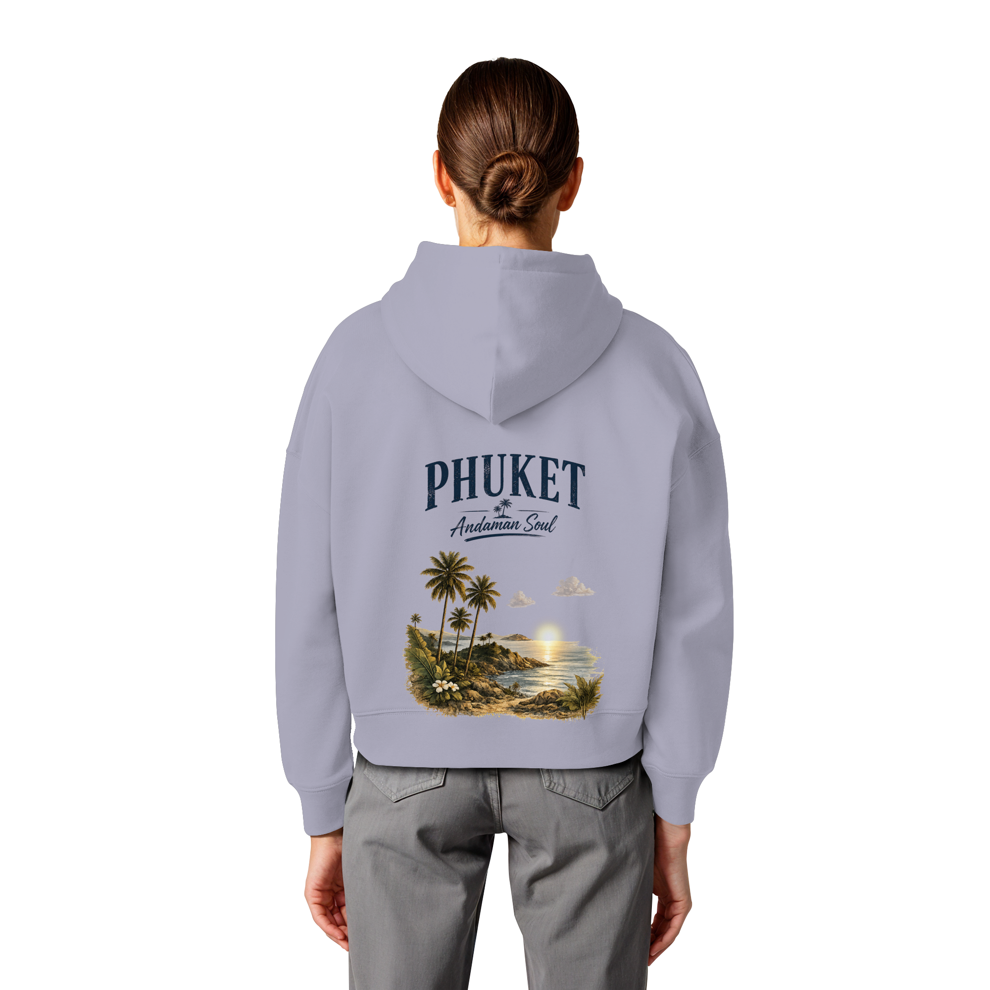 Phuket Thailand – Andaman Soul – Vintage Rückenprint  -  Frauen Bio Boxcut Hoodie Kapuzenpullover