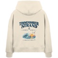 Original-Mockup 1: Damen Bio-Boxcut-Hoodie in Natural Raw mit Timmendorfer Strand – Baltic Sea Backprint.