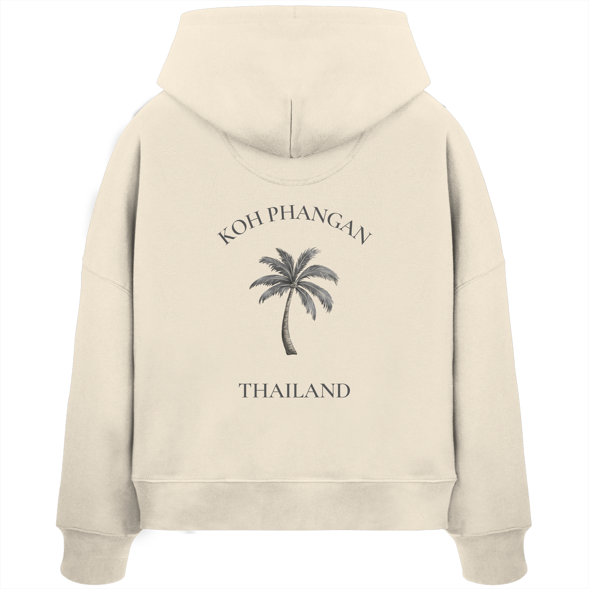 Koh Phangan Mini Palm – Damen Bio Boxcut Hoodie – Backprint – Originalmockup in Natural Raw, Produktansicht 2