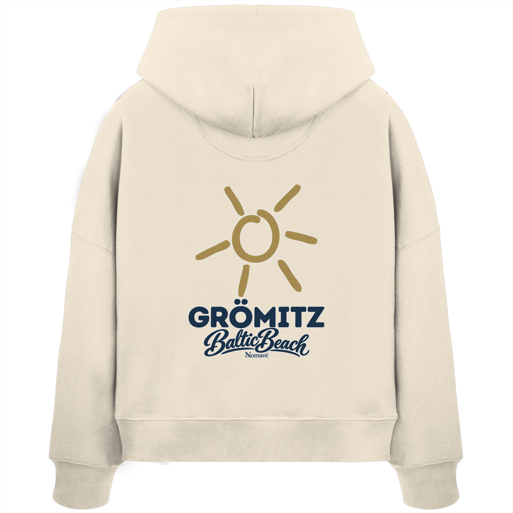 Grömitz Sonne Damen Bio Boxcut Hoodie Baltic Beach Rückendruck – Shirtigo-Originalmockup 1 (natural-raw)