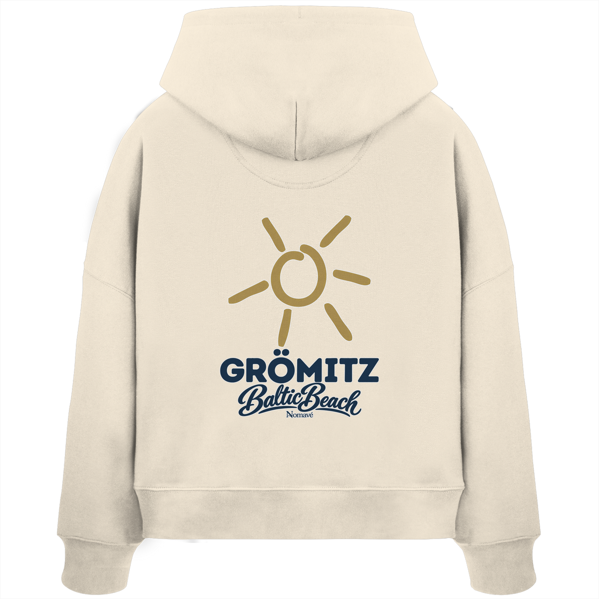 Grömitz Sonne Damen Bio Boxcut Hoodie Baltic Beach Rückendruck – Shirtigo-Originalmockup 1 (natural-raw)