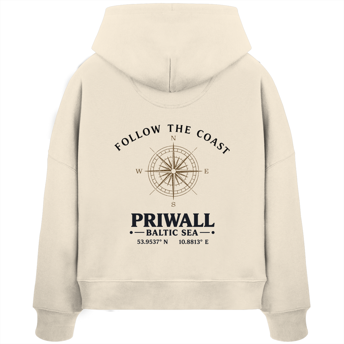 Priwall – Follow the Coast – Light Edition – Damen Bio Boxcut Hoodie – Backprint