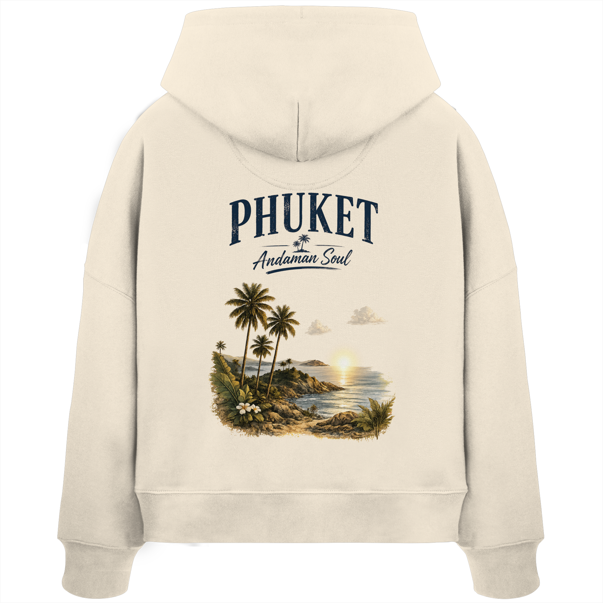 Phuket Thailand – Andaman Soul – Vintage Rückenprint  -  Frauen Bio Boxcut Hoodie Kapuzenpullover