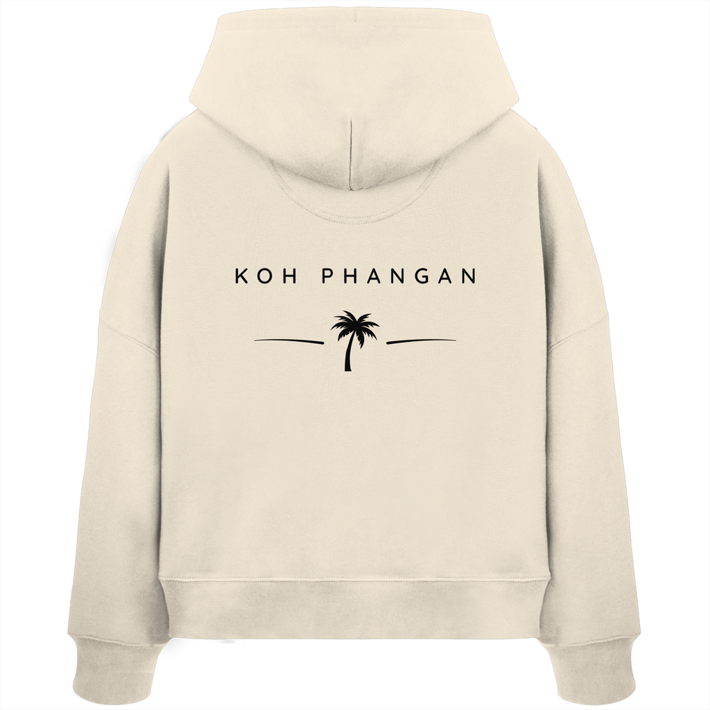 Original-Mockup des Damen Bio Boxcut Hoodie in Natural Raw mit Koh-Phangan-Minimal-Backprint
