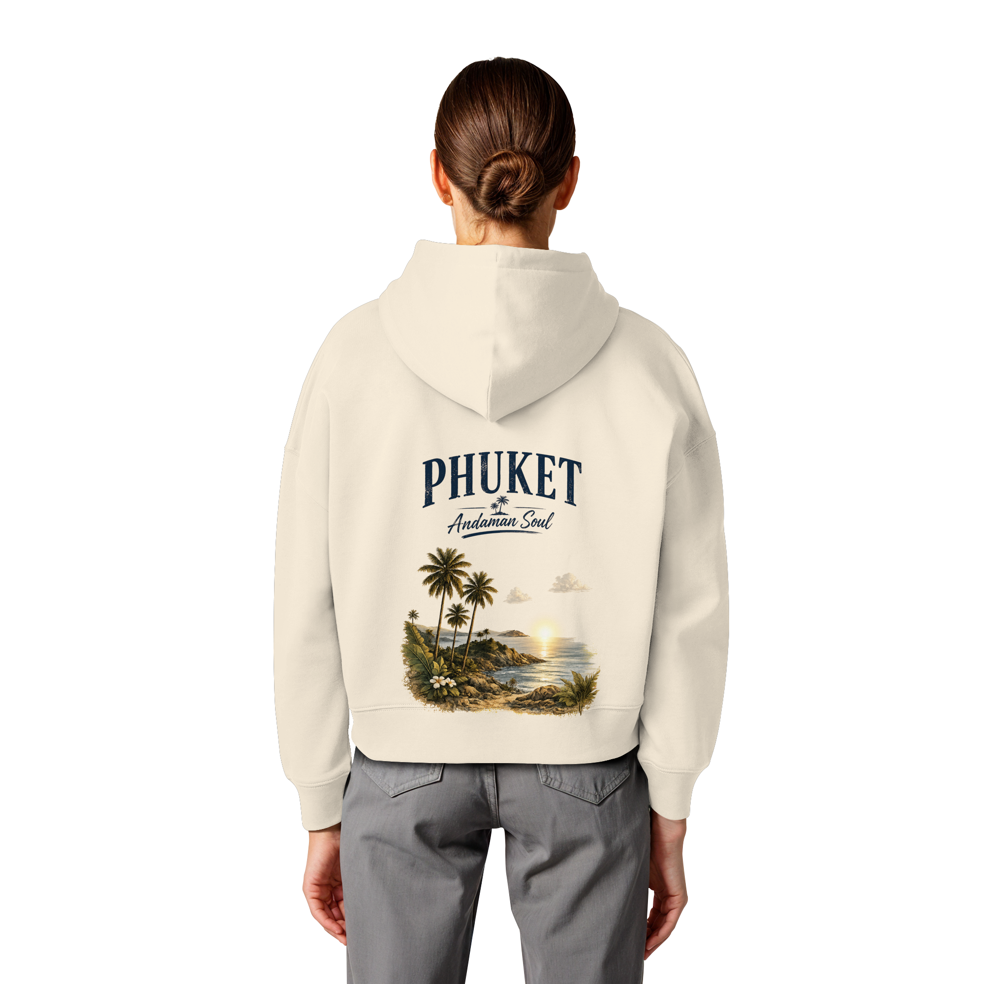 Phuket Thailand – Andaman Soul – Vintage Rückenprint  -  Frauen Bio Boxcut Hoodie Kapuzenpullover