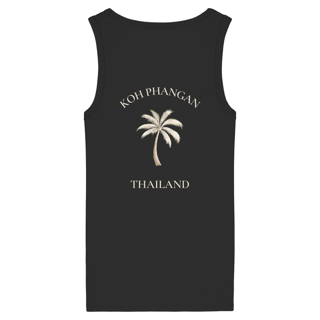 Damen Bio Fitted Tank Top in black mit Koh Phangan Mini Palm Motiv als Backprint – Original-Mockup
