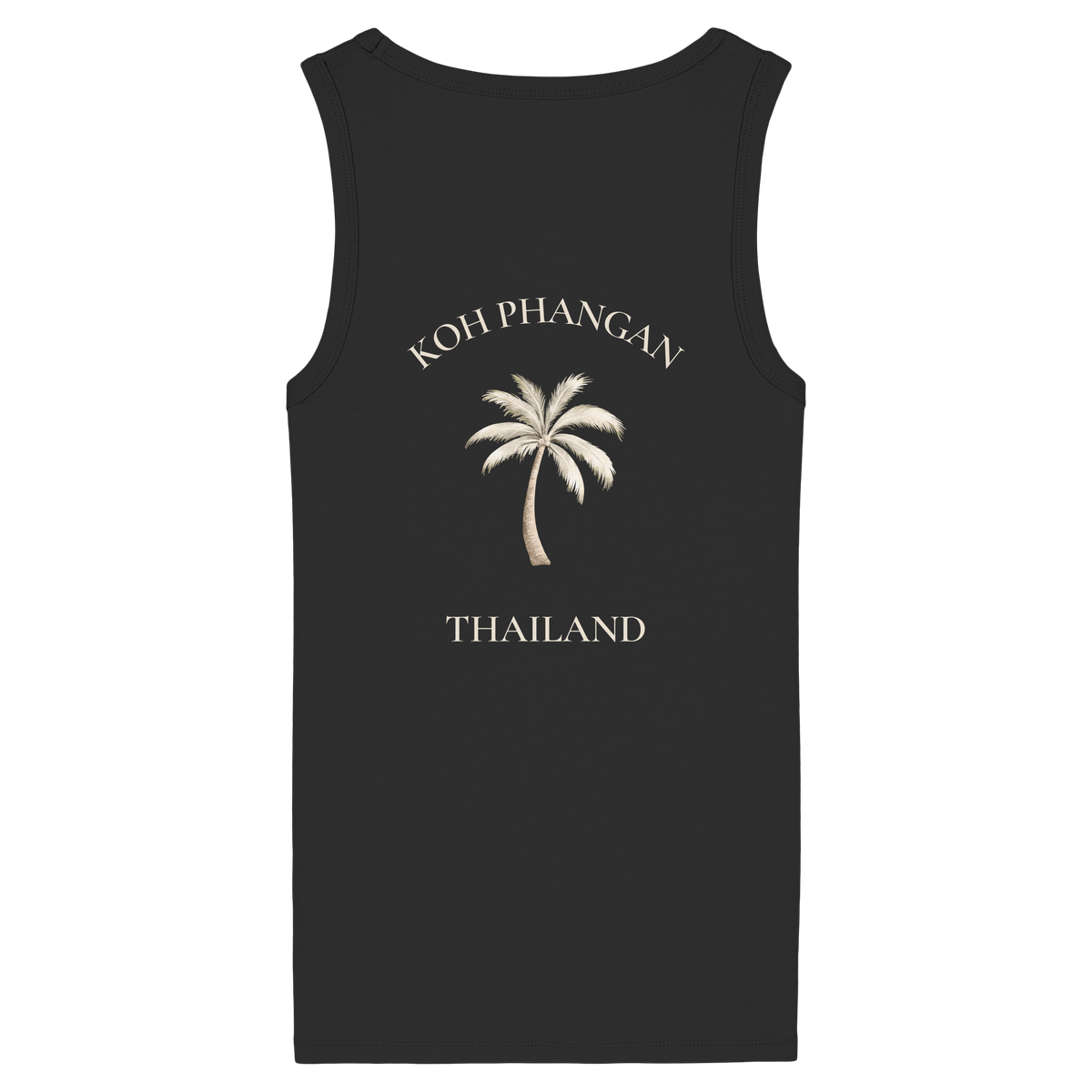 Damen Bio Fitted Tank Top in black mit Koh Phangan Mini Palm Motiv als Backprint – Original-Mockup