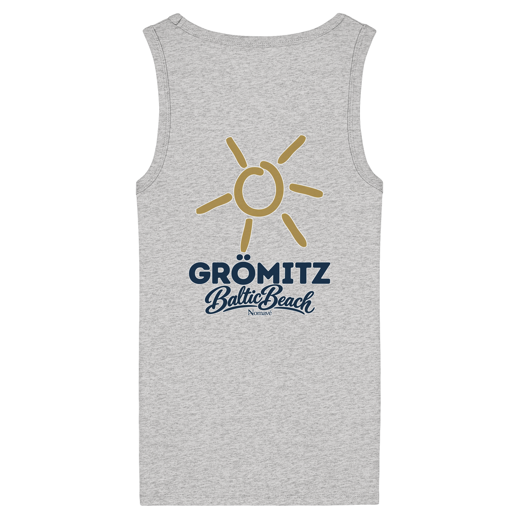 Grömitz Sonne Damen Bio Fitted Tanktop Baltic Beach Rückendruck in Cool Heather Grey – Shirtigo-Originalmockup 2