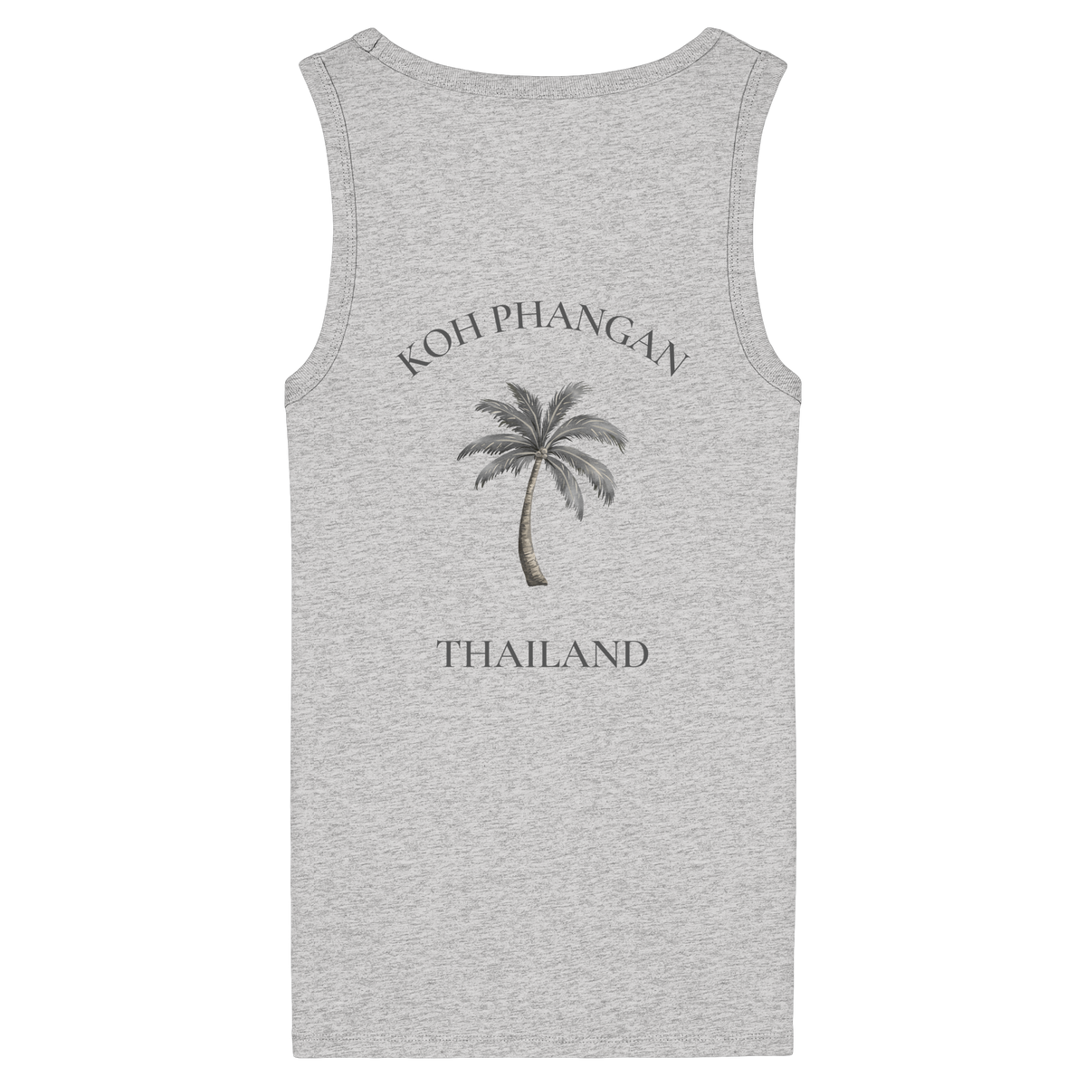 Koh Phangan Mini Palm – Damen Bio Fitted Tank Top – Backprint – Originalmockup in Heather Grey, Produktansicht 2