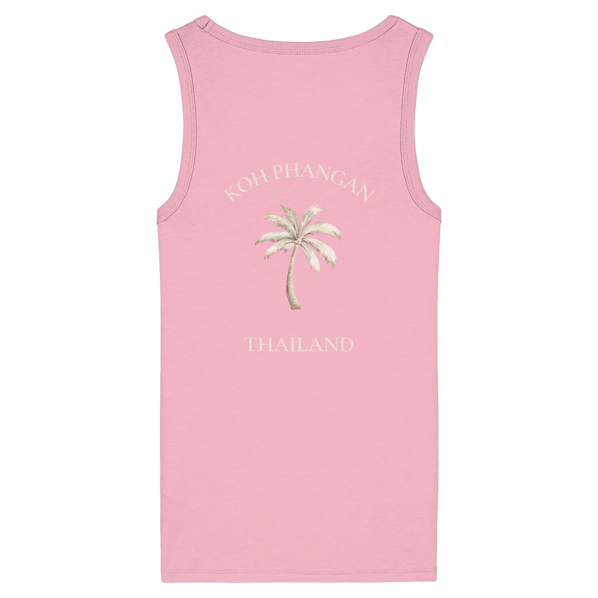 Damen Bio Fitted Tank Top in cotton pink mit Koh Phangan Mini Palm Motiv als Backprint – Original-Mockup