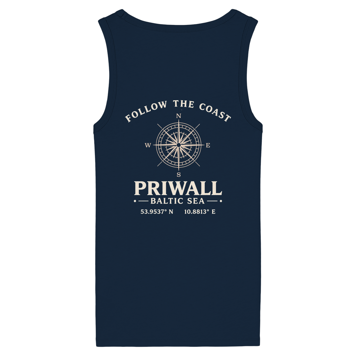 Priwall – Follow the Coast – Dark Edition – Damen Bio Fitted Tank Top – Backprint