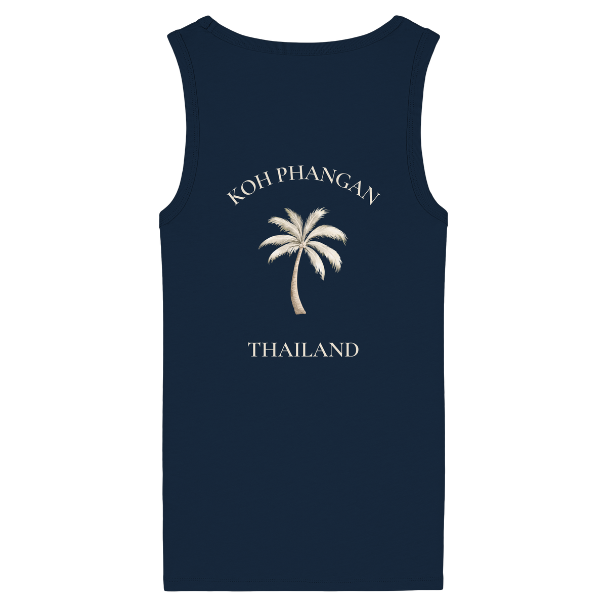 Damen Bio Fitted Tank Top in french navy mit Koh Phangan Mini Palm Motiv als Backprint – Original-Mockup