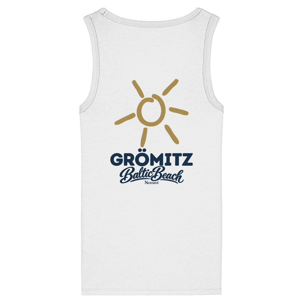 Grömitz Sonne Damen Bio Fitted Tanktop Baltic Beach Rückendruck in White – Shirtigo-Originalmockup 1