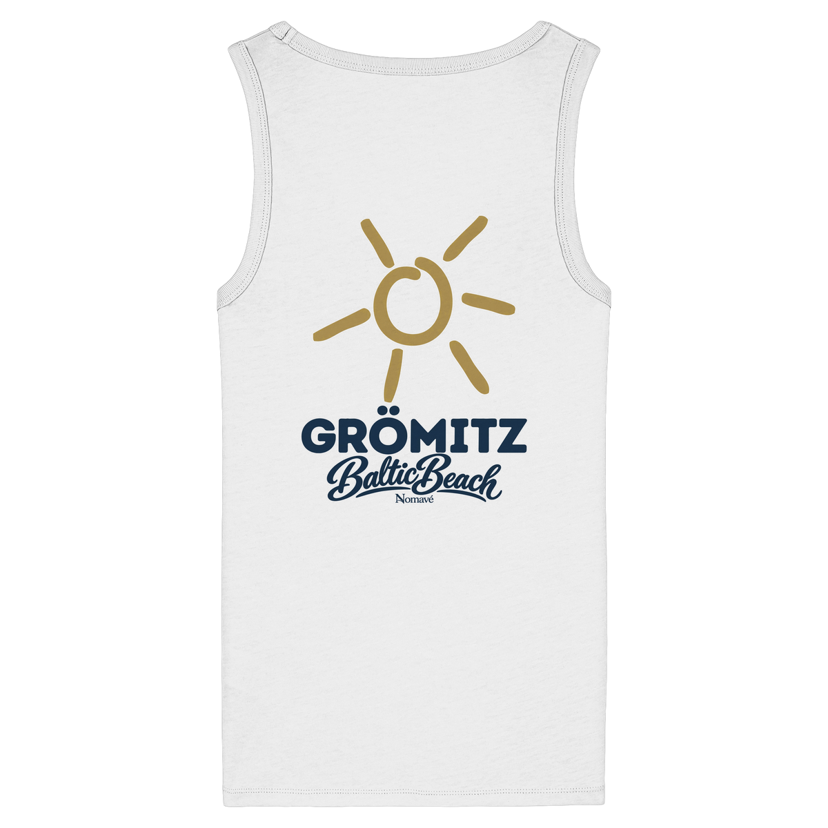 Grömitz Sonne Damen Bio Fitted Tanktop Baltic Beach Rückendruck in White – Shirtigo-Originalmockup 1