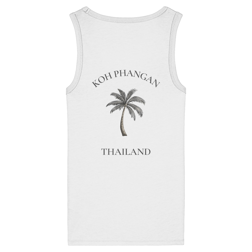 Koh Phangan Mini Palm – Damen Bio Fitted Tank Top – Backprint – Originalmockup in White, Produktansicht 1