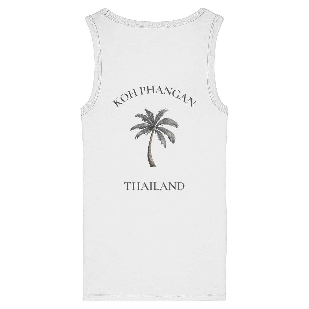 Koh Phangan Mini Palm – Damen Bio Fitted Tank Top – Backprint – Originalmockup in White, Produktansicht 1