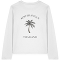 Damen Bio Longsleeve in Weiß mit Koh Phangan Mini Palm Motiv als Backprint – Original-Mockup