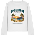 Original-/Katalogmockup: Damen Bio-Longsleeve in White, Rückansicht mit Timmendorfer-Beach-Club-Rückendruck.