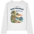 Damen Bio Longsleeve T-Shirt – Backprint in white als Original-Mockup mit Koh Phangan Good Vibes Only Backprint