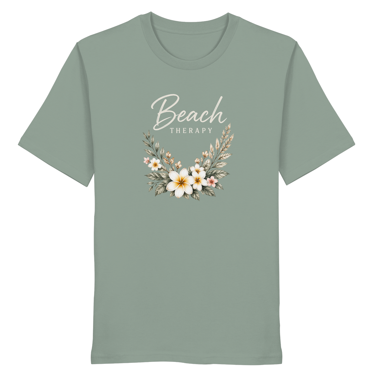 Beach Therapy – Dark Edition – Bio T-Shirt – Vorderansicht in aloe