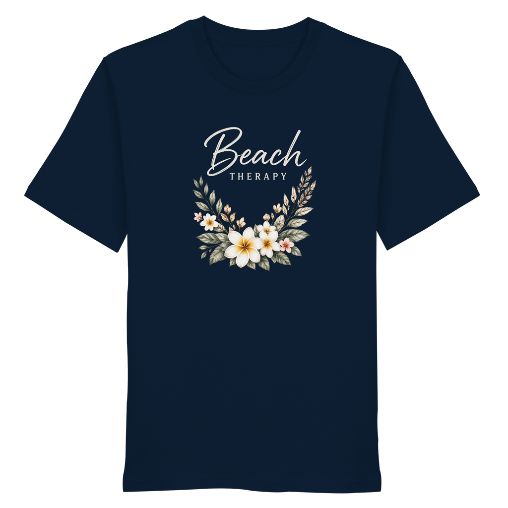 Beach Therapy – Dark Edition – Bio T-Shirt – Vorderansicht in french navy