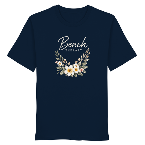 Beach Therapy – Dark Edition – Bio T-Shirt – Vorderansicht in french navy