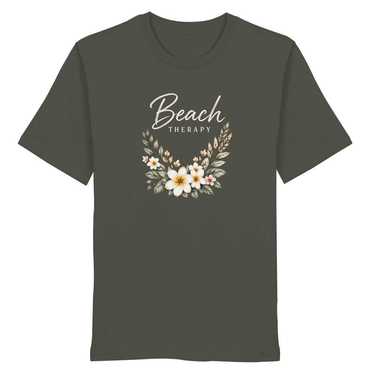 Beach Therapy – Dark Edition – Bio T-Shirt – Vorderansicht in khaki