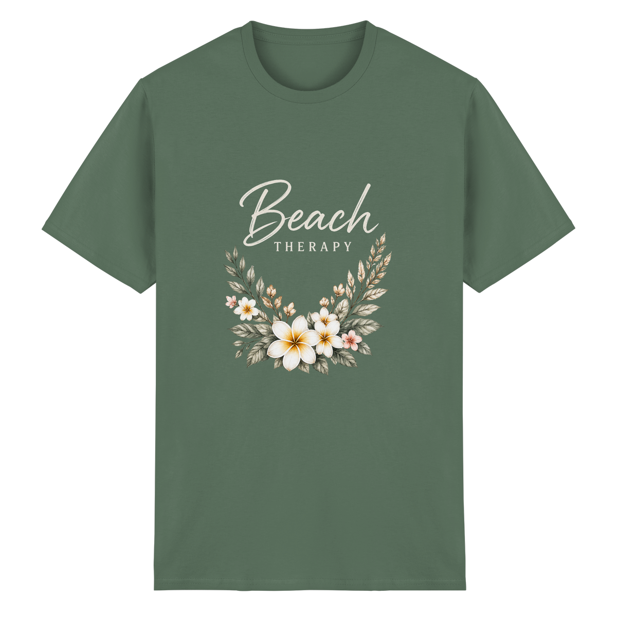 Beach Therapy – Dark Edition – Essential T-Shirt – Vorderansicht in military green
