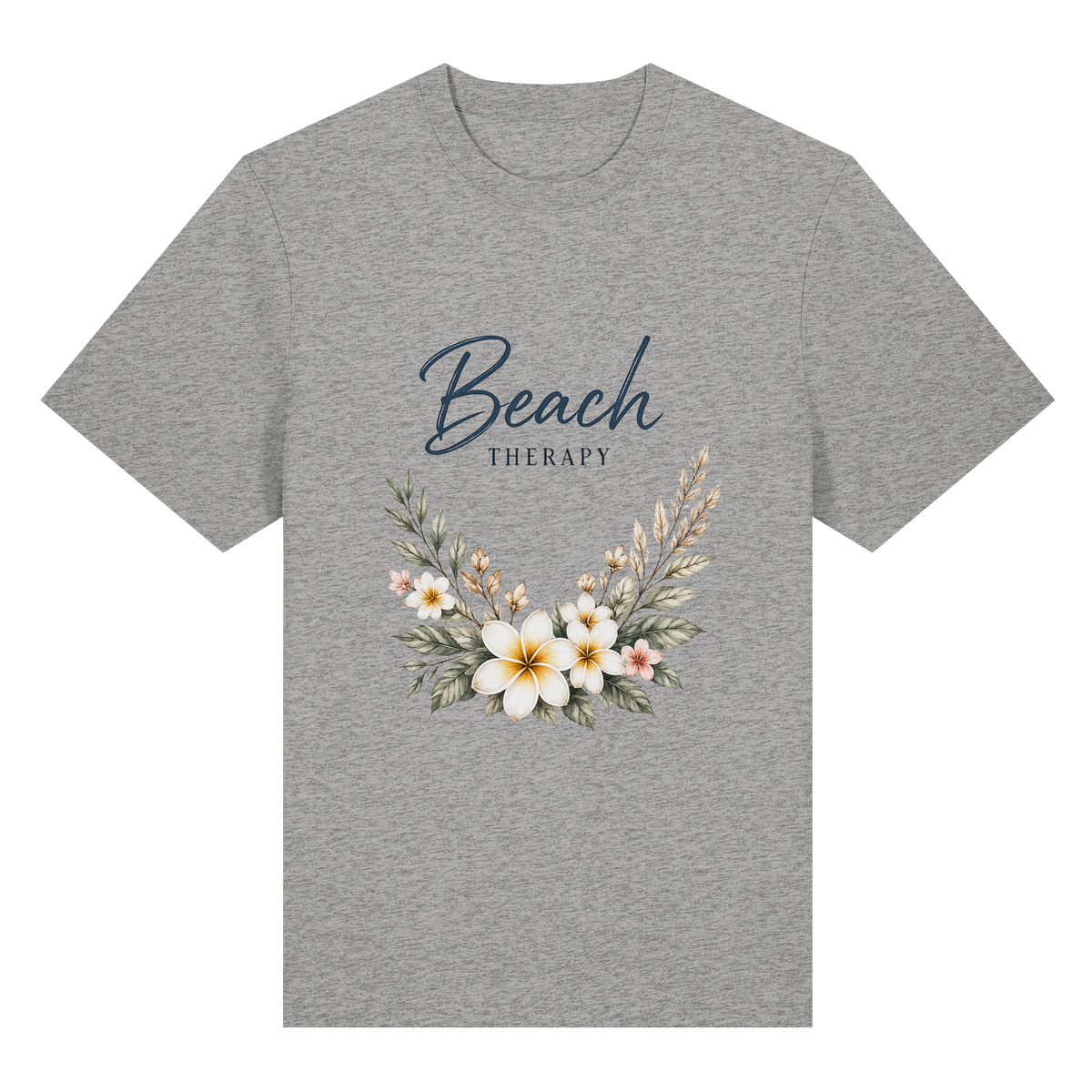 Beach Therapy – Helle Edition – Bio-Heavy T-Shirt – Vorderansicht in heather grey