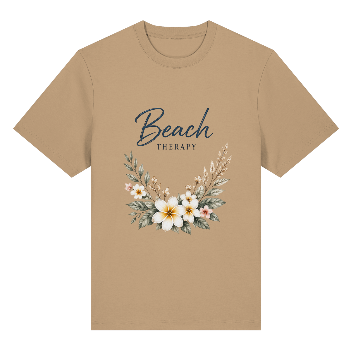 Beach Therapy – Helle Edition – Bio-Heavy T-Shirt – Vorderansicht in latte