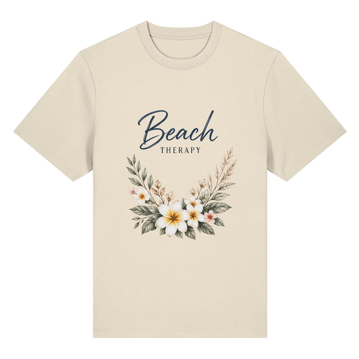 Beach Therapy – Helle Edition – Bio-Heavy T-Shirt – Vorderansicht in natural raw