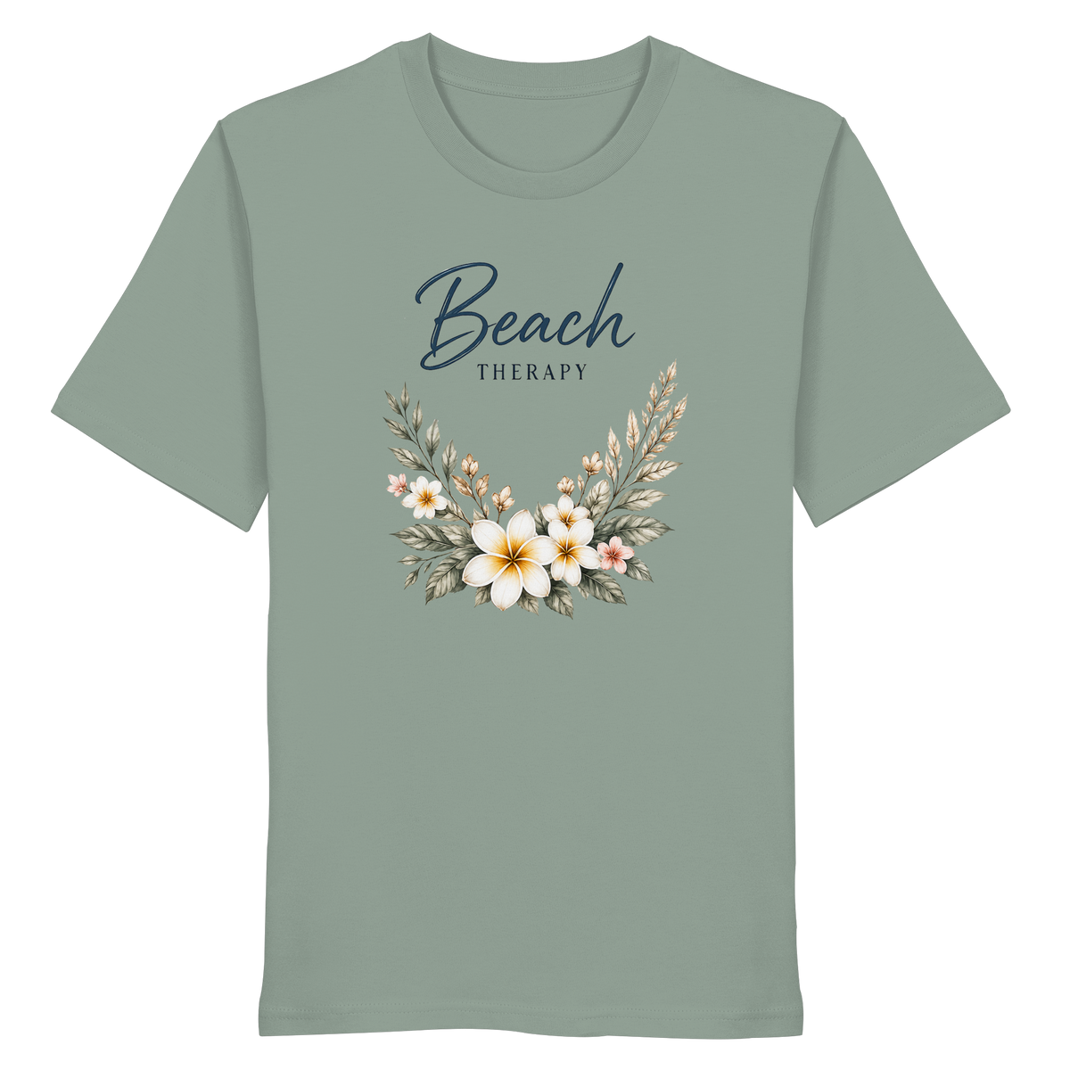 Beach Therapy – Helle Edition – Bio T-Shirt – Vorderansicht in aloe