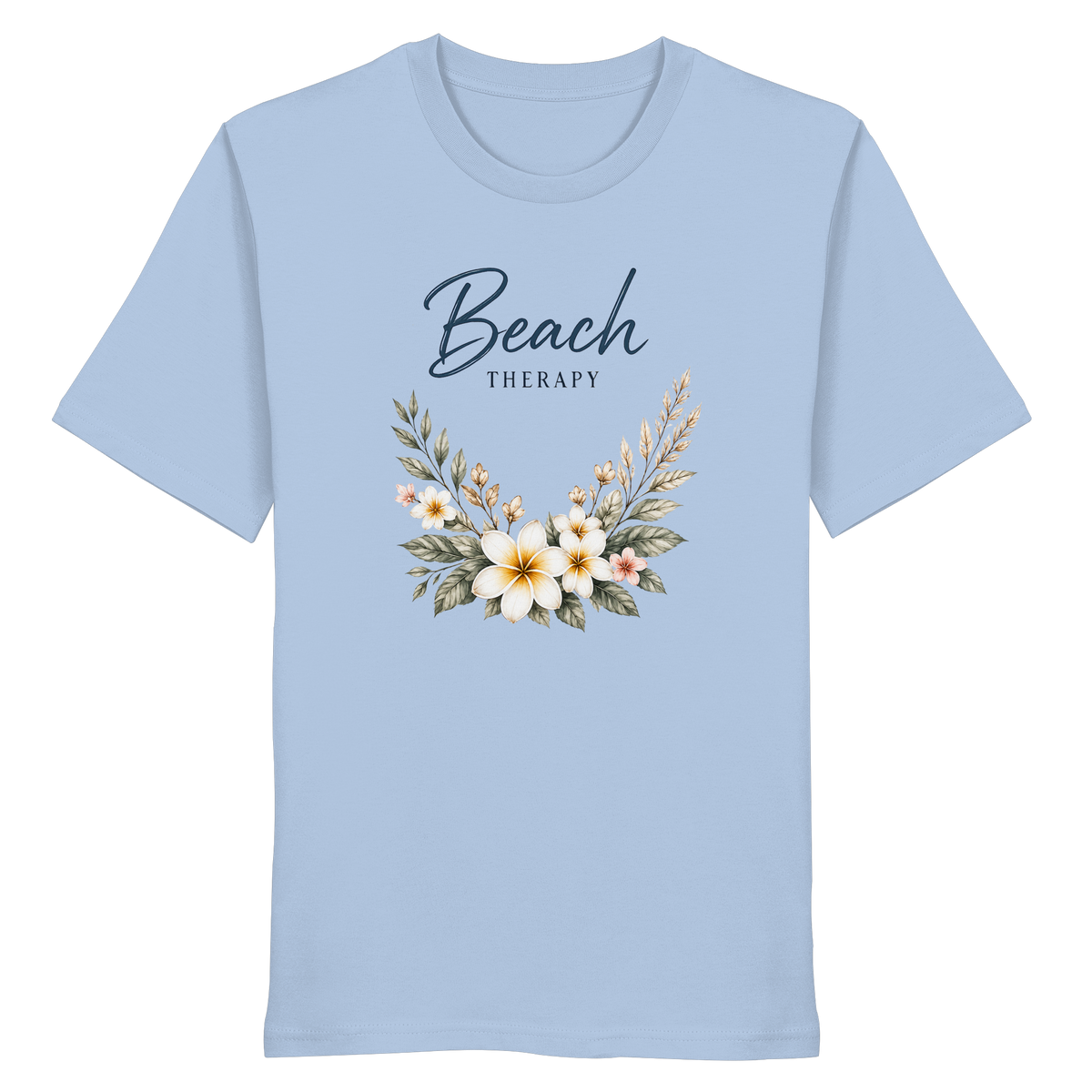 Beach Therapy – Helle Edition – Bio T-Shirt – Vorderansicht in blue soul