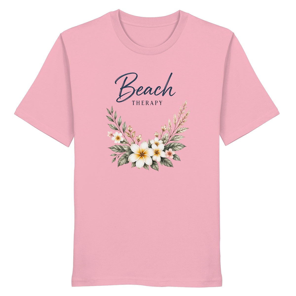 Beach Therapy – Helle Edition – Bio T-Shirt – Vorderansicht in cotton pink