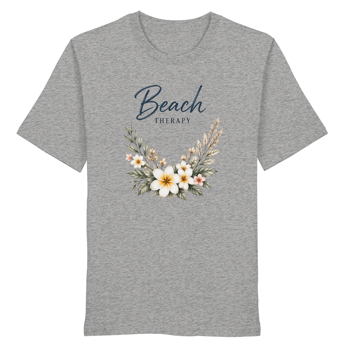 Beach Therapy – Helle Edition – Bio T-Shirt – Vorderansicht in heather grey