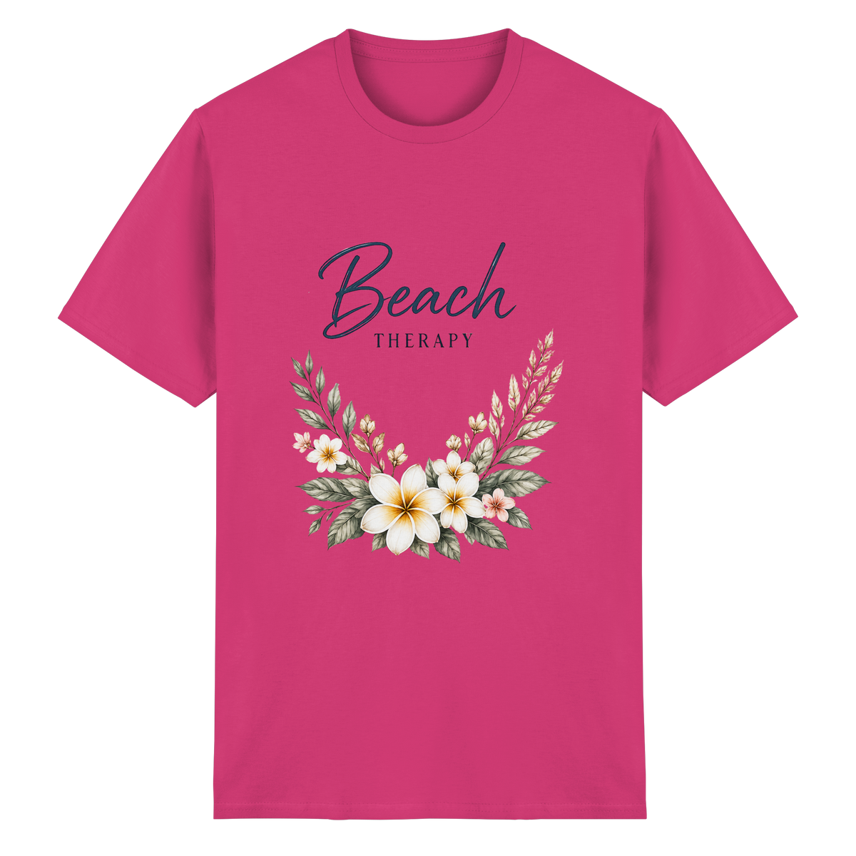 Beach Therapy – Helle Edition – Essential T-Shirt – Vorderansicht in heliconia