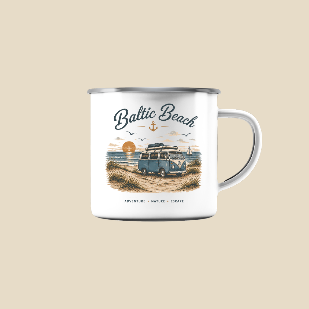 Baltic Beach Emaille Tasse – Maritime Ostsee Camping Tasse