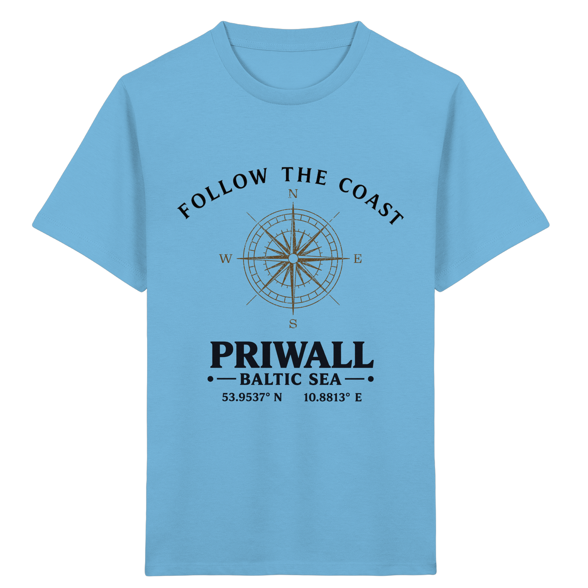 Kinder Bio-T-Shirt Aqua Blue mit Follow the Coast Priwall Kompass