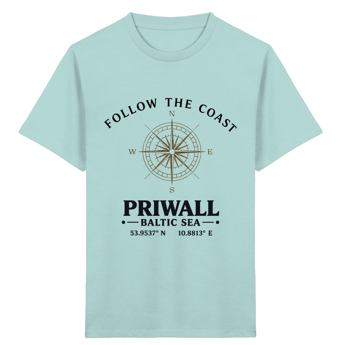 Kinder Bio-T-Shirt Caribbean Blue mit Follow the Coast Priwall Kompass