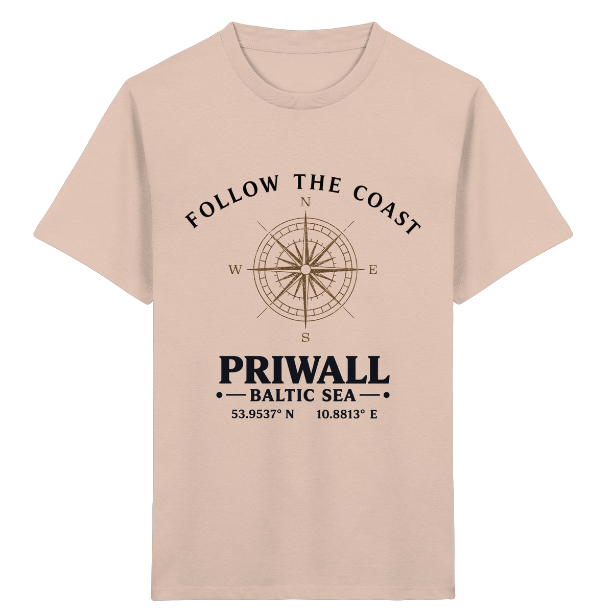 Kinder Bio-T-Shirt Fraiche Peche mit Follow the Coast Priwall Kompass
