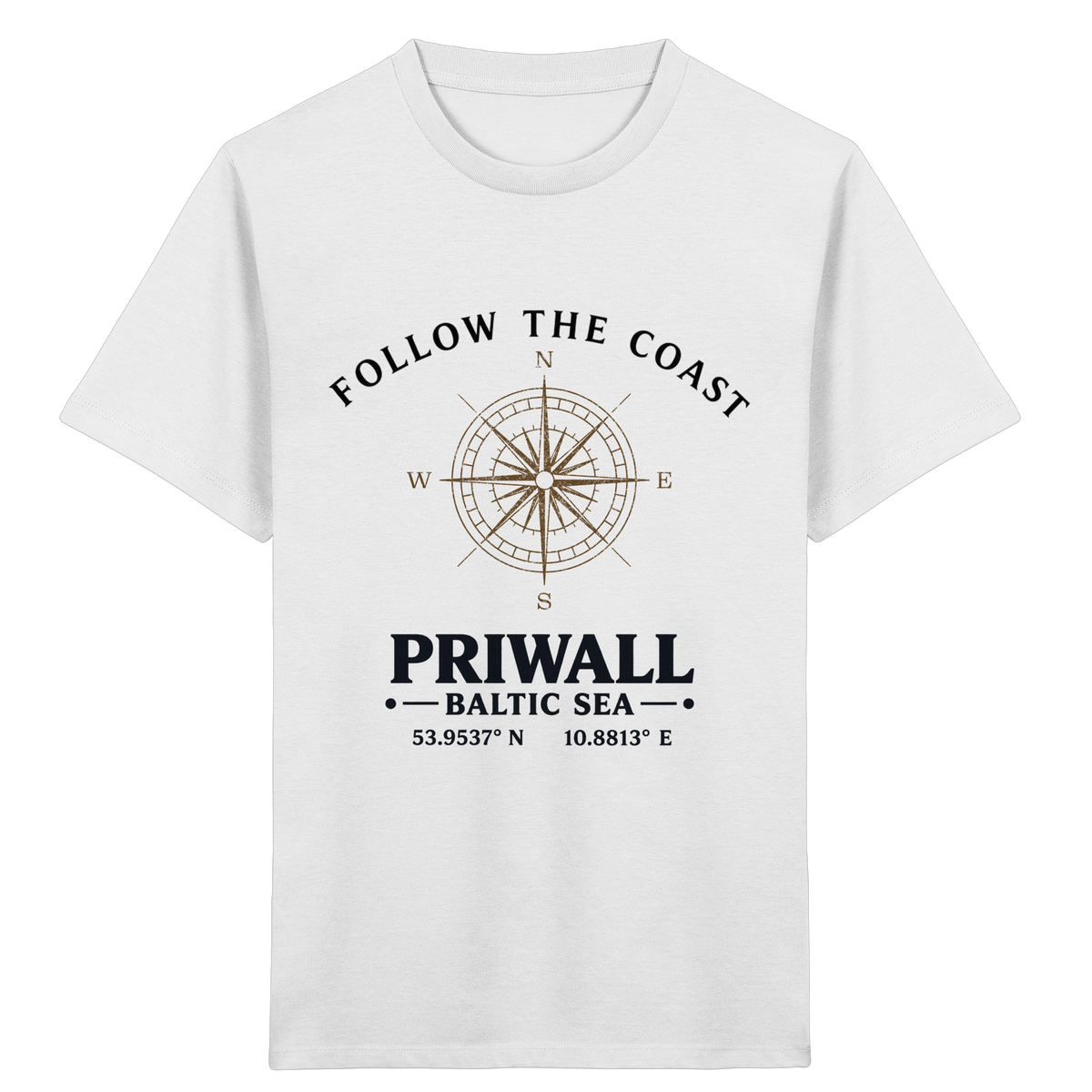 Kinder Bio-T-Shirt Weiß mit Follow the Coast Priwall Kompass