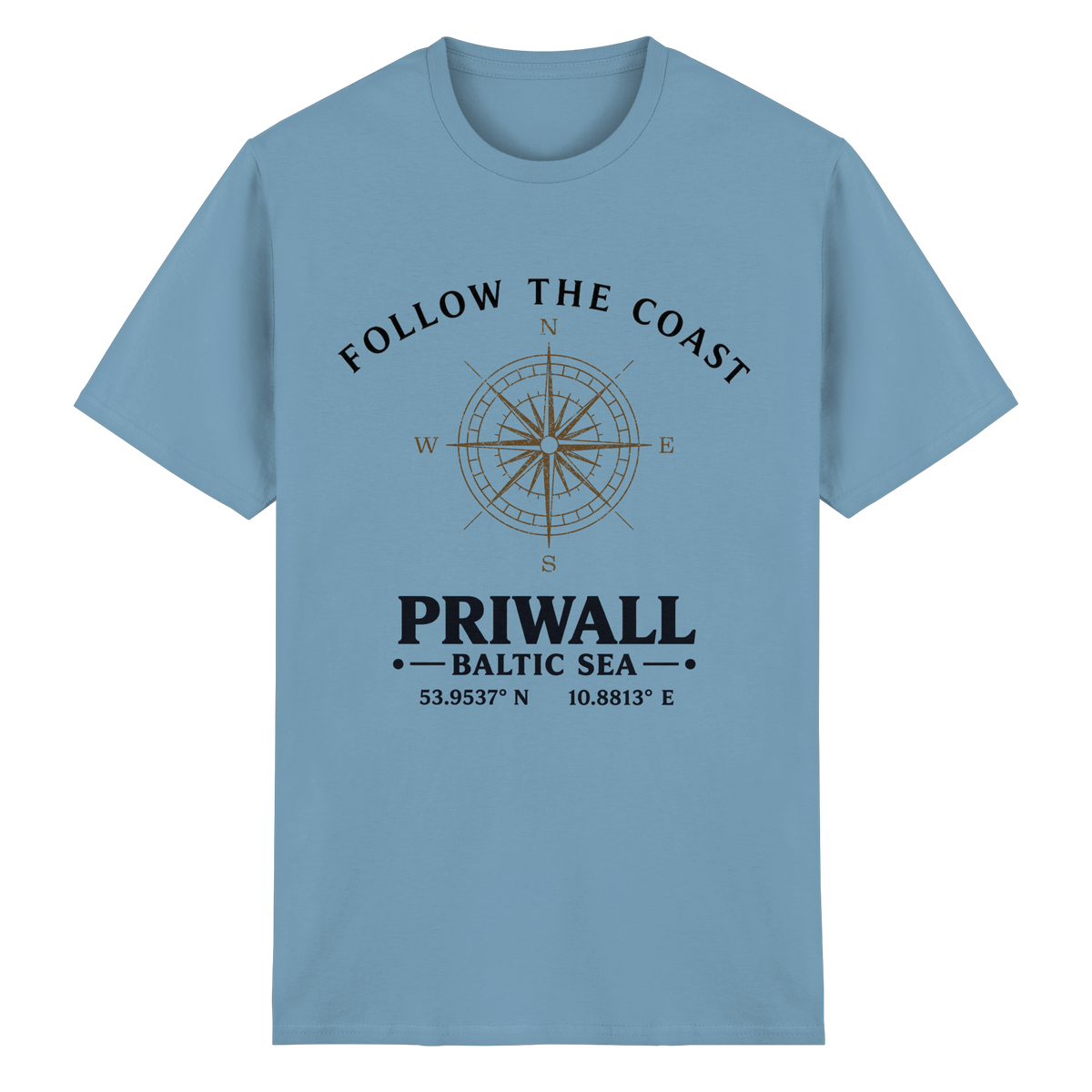 Follow the Coast – Priwall Kompass – Essential T-Shirt – Vorderansicht in carolina blue